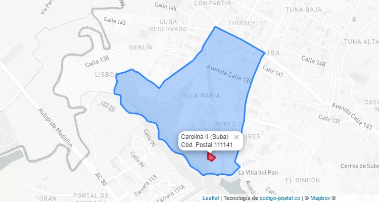 ZIP Code Locality Carolina II in Suba, Bogotá