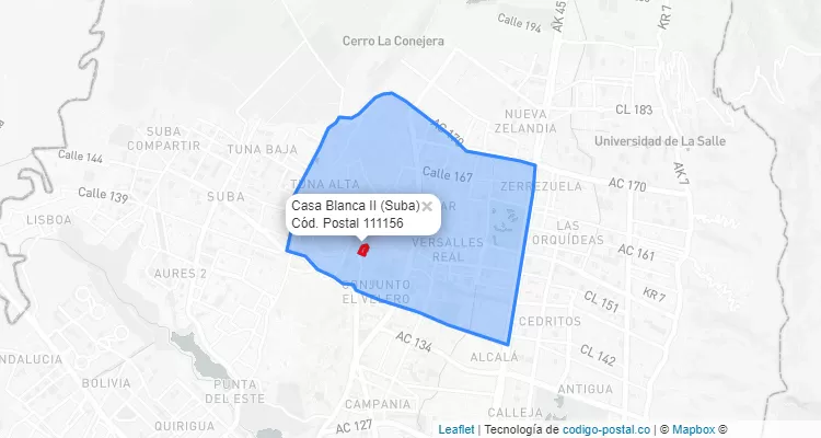 CEP Bairro Casa Blanca II em Suba, Bogotá