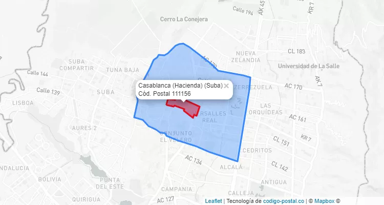 Código Postal Barrio Casablanca (Hacienda) en Suba, Bogotá