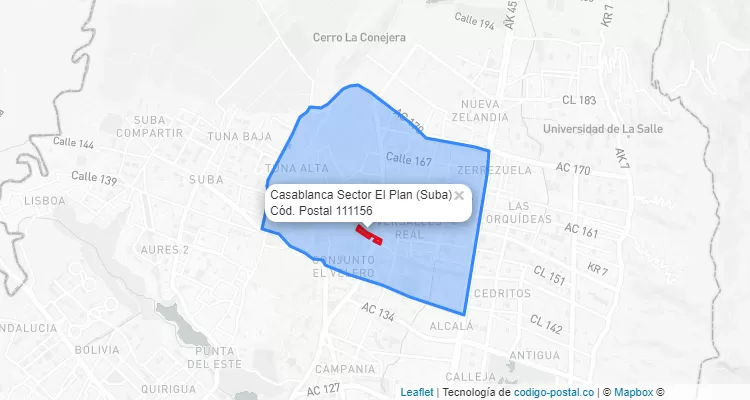 Código Postal Barrio Casablanca Sector El Plan en Suba, Bogotá