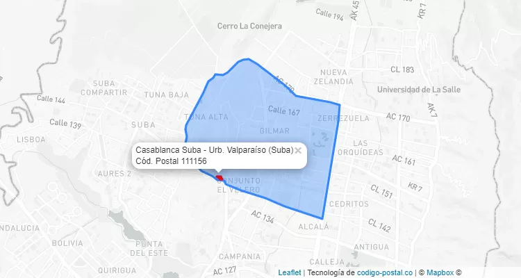 Código Postal Barrio Casablanca Suba - Urb. Valparaíso en Suba, Bogotá
