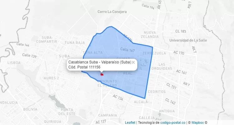 Código Postal Barrio Casablanca Suba - Valparaíso en Suba, Bogotá