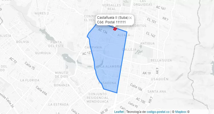 Código Postal Barrio Castañuela II en Suba, Bogotá