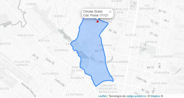 Código Postal Barrio Chicala en Suba, Bogotá