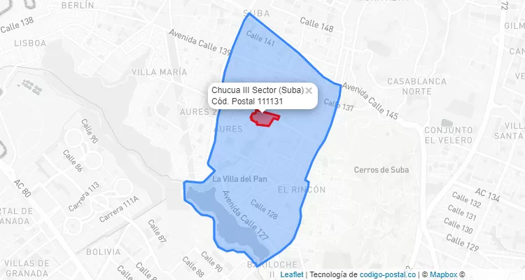 Código Postal Barrio Chucua III Sector en Suba, Bogotá