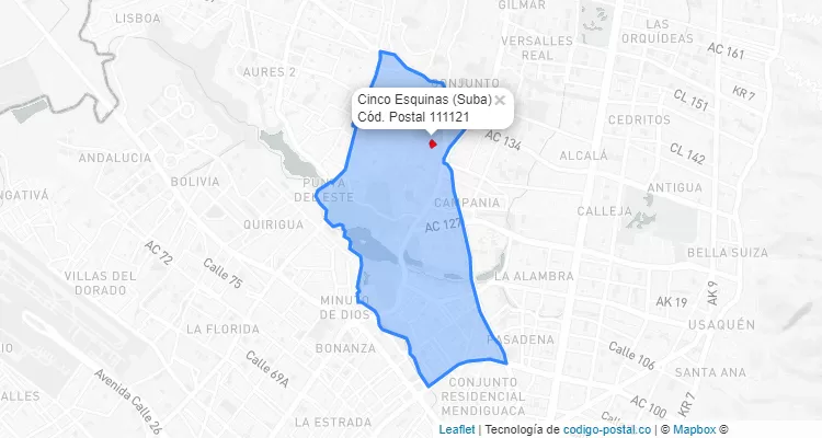 ZIP Code Locality Cinco Esquinas in Suba, Bogotá