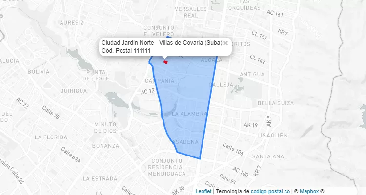 Código Postal Barrio Ciudad Jardín Norte - Villas de Covaria en Suba, Bogotá