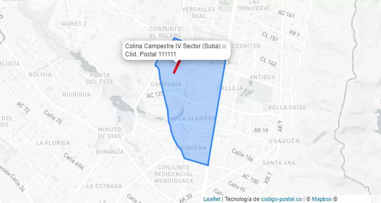 ZIP Code Locality Colina Campestre IV Sector in Suba, Bogotá