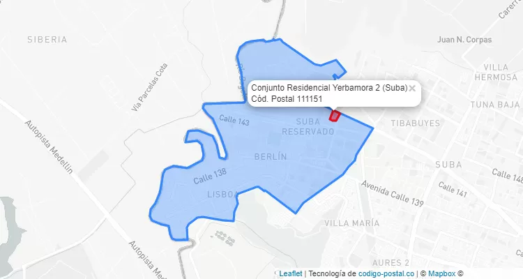 Código Postal Barrio Conjunto Residencial Yerbamora 2 en Suba, Bogotá