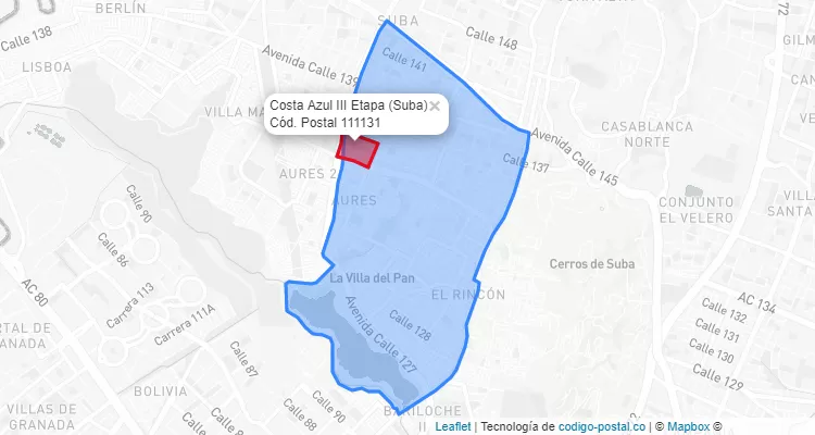 CEP Bairro Costa Azul III Etapa em Suba, Bogotá