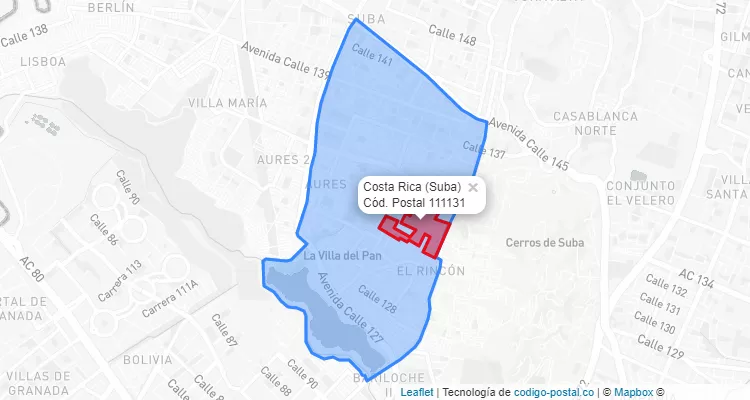 ZIP Code Locality Costa Rica in Suba, Bogotá