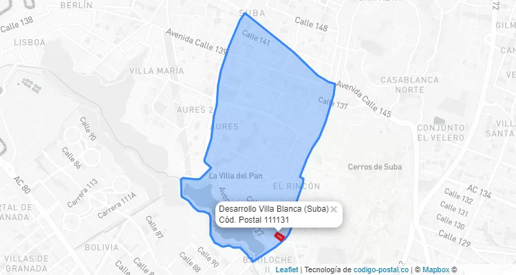 CEP Bairro Desarrollo Villa Blanca em Suba, Bogotá