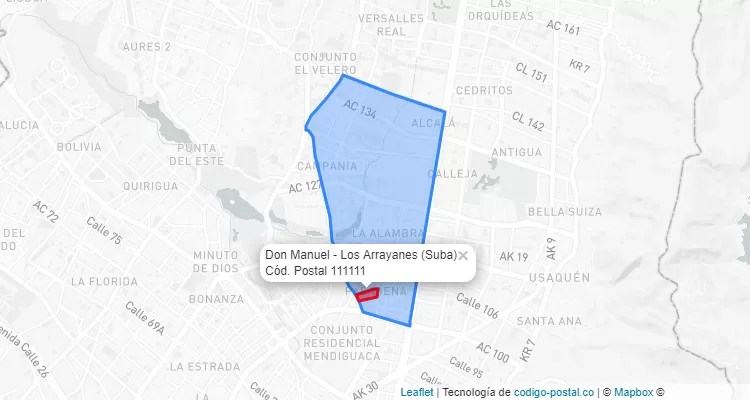 Código Postal Barrio Don Manuel - Los Arrayanes en Suba, Bogotá