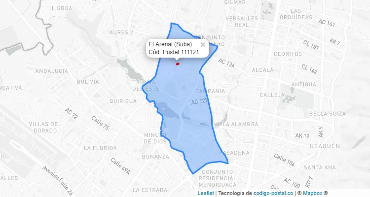 ZIP Code Locality El Arenal in Suba, Bogotá