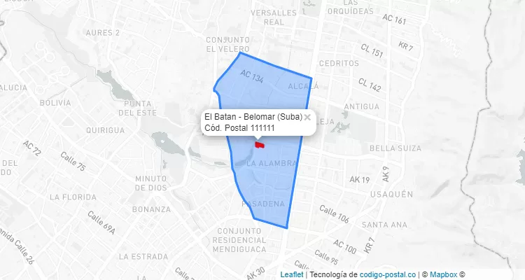 Código Postal Barrio El Batan - Belomar en Suba, Bogotá