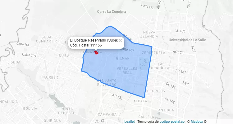 ZIP Code Locality El Bosque Reservado in Suba, Bogotá
