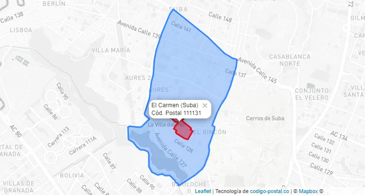 CEP Bairro El Carmen em Suba, Bogotá