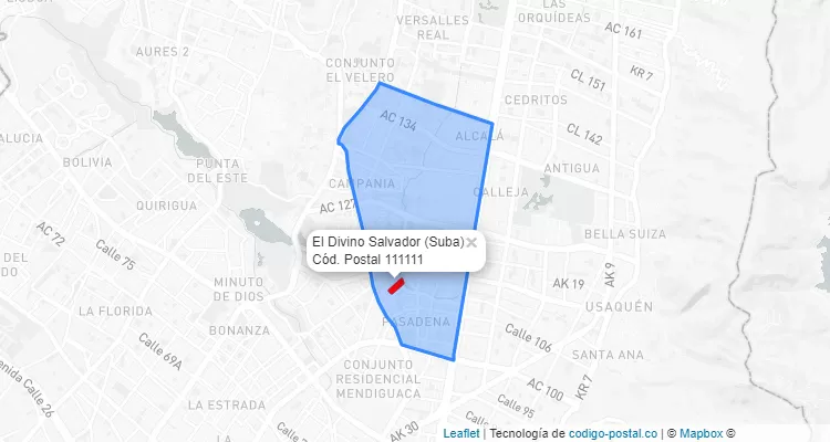 Código Postal Barrio El Divino Salvador en Suba, Bogotá