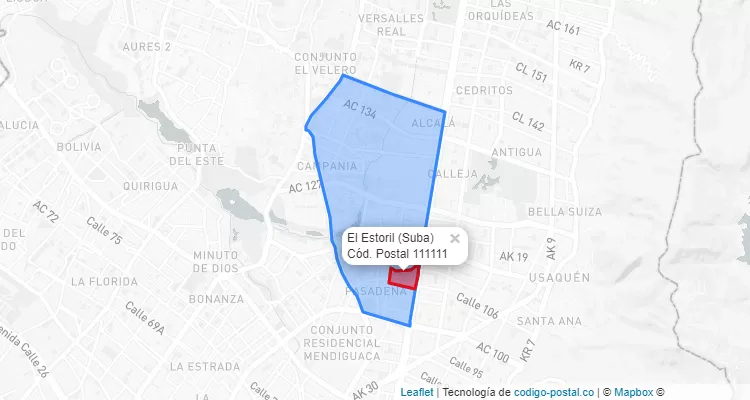 ZIP Code Locality El Estoril in Suba, Bogotá
