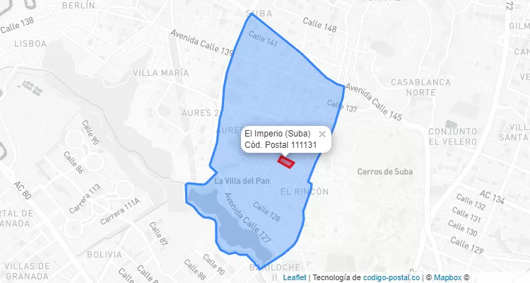 Código Postal Barrio El Imperio en Suba, Bogotá