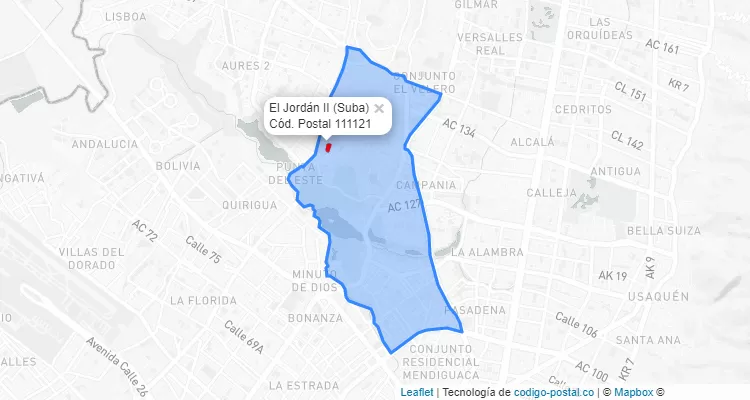 ZIP Code Locality El Jordán II in Suba, Bogotá