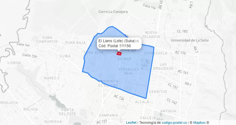 ZIP Code Locality El Llano (Lote) in Suba, Bogotá