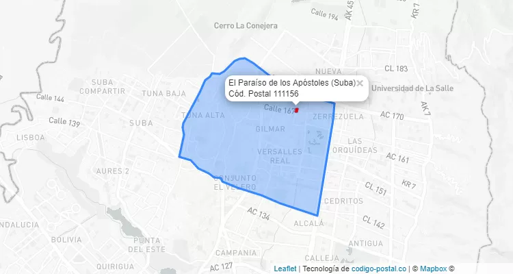 Código Postal Barrio El Paraíso de los Apóstoles en Suba, Bogotá