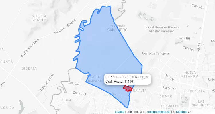 CEP Bairro El Pinar de Suba II em Suba, Bogotá