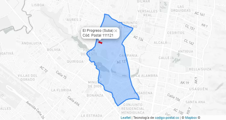Código Postal Barrio El Progreso en Suba, Bogotá