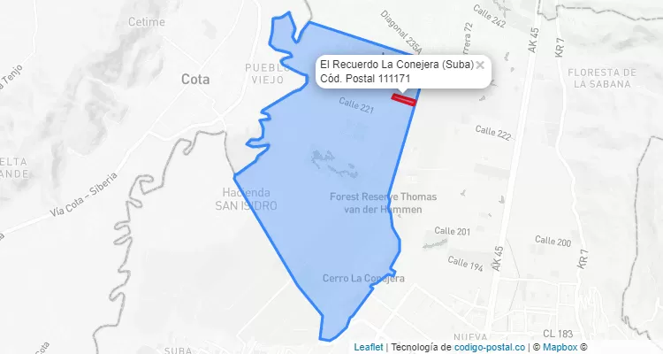 CEP Bairro El Recuerdo La Conejera em Suba, Bogotá