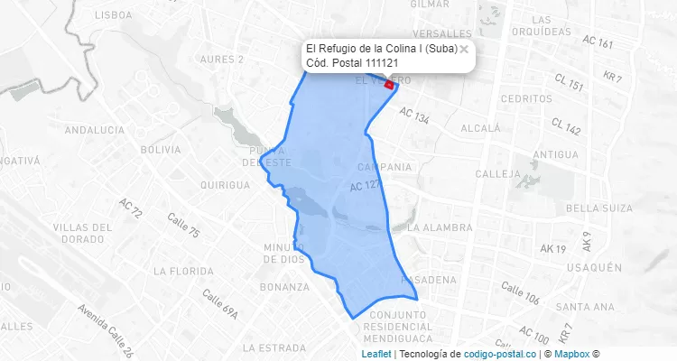 Código Postal Barrio El Refugio de la Colina I en Suba, Bogotá