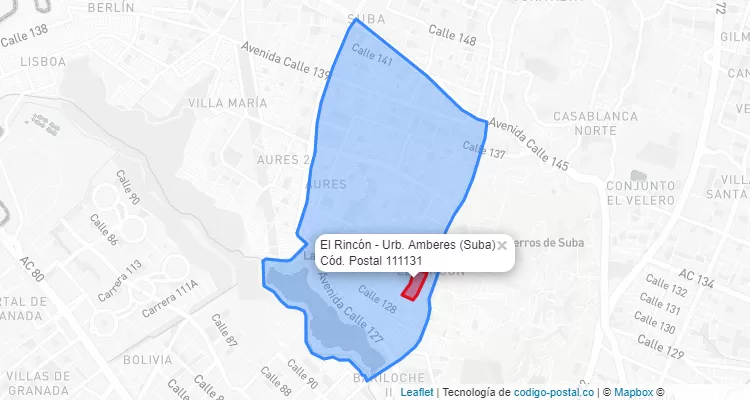 ZIP Code Locality El Rincón - Urb. Amberes in Suba, Bogotá