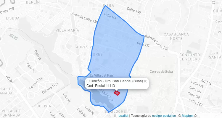 ZIP Code Locality El Rincón - Urb. San Gabriel in Suba, Bogotá