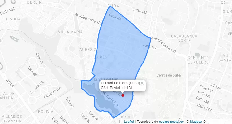 ZIP Code Locality El Rubí La Flora in Suba, Bogotá