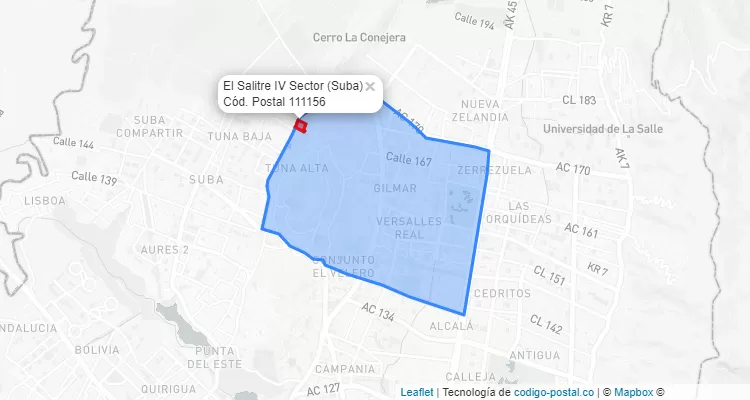 ZIP Code Locality El Salitre IV Sector in Suba, Bogotá