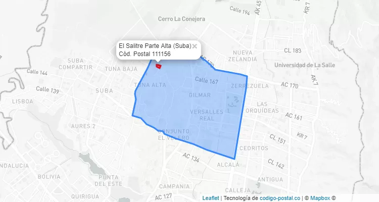 ZIP Code Locality El Salitre Parte Alta in Suba, Bogotá