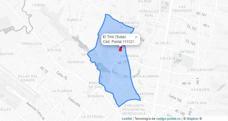 Código Postal Barrio El Tirol en Suba, Bogotá
