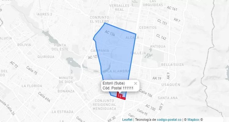 ZIP Code Locality Estoril in Suba, Bogotá