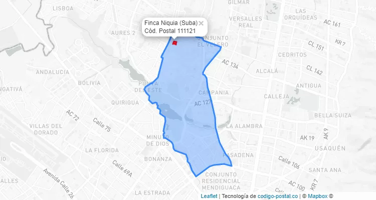ZIP Code Locality Finca Niquia in Suba, Bogotá