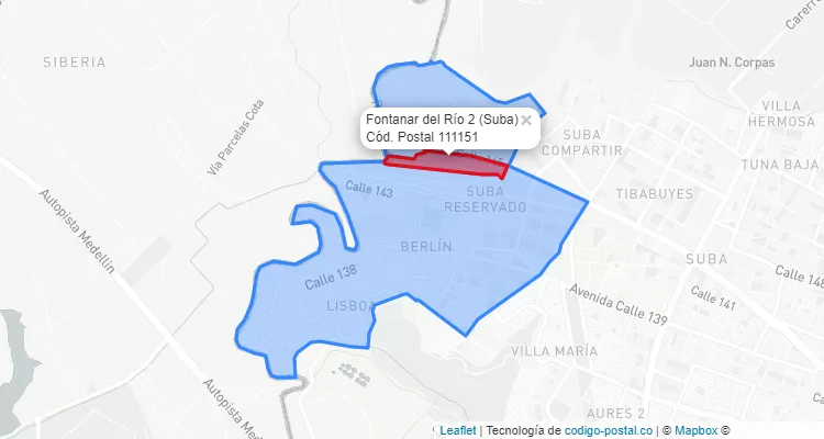 ZIP Code Locality Fontanar del Río 2 in Suba, Bogotá