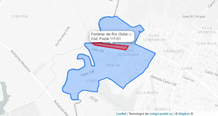 ZIP Code Locality Fontanar del Río in Suba, Bogotá