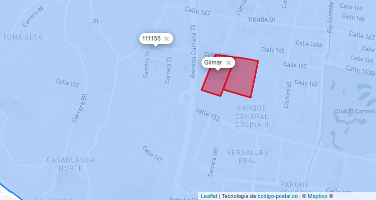 ZIP Code Locality Gilmar in Suba, Bogotá