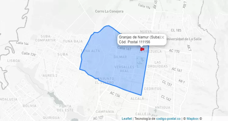 ZIP Code Locality Granjas de Namur in Suba, Bogotá