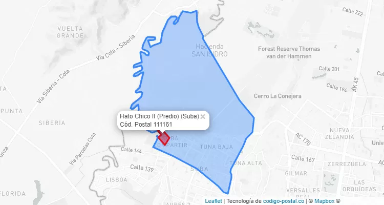 ZIP Code Locality Hato Chico II (Predio) in Suba, Bogotá