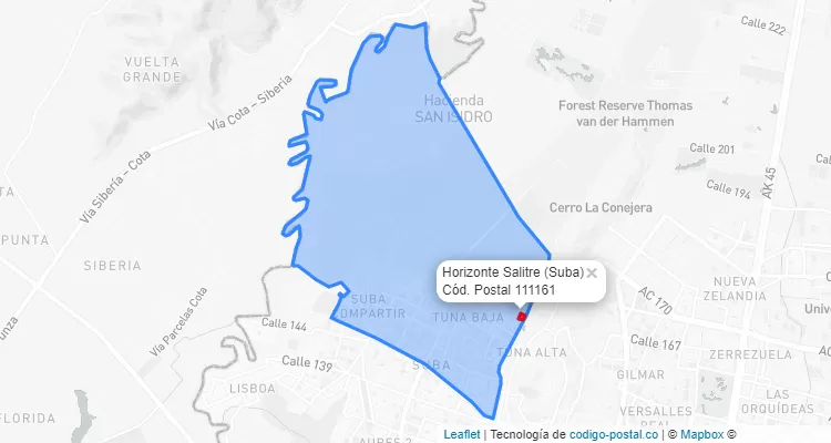ZIP Code Locality Horizonte Salitre in Suba, Bogotá