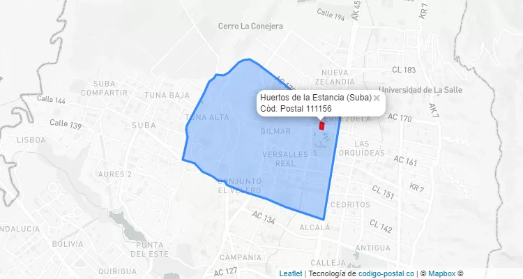 Código Postal Barrio Huertos de la Estancia en Suba, Bogotá
