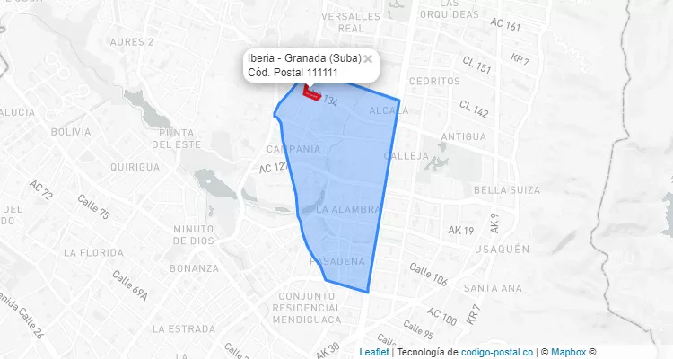 ZIP Code Locality Iberia - Granada in Suba, Bogotá