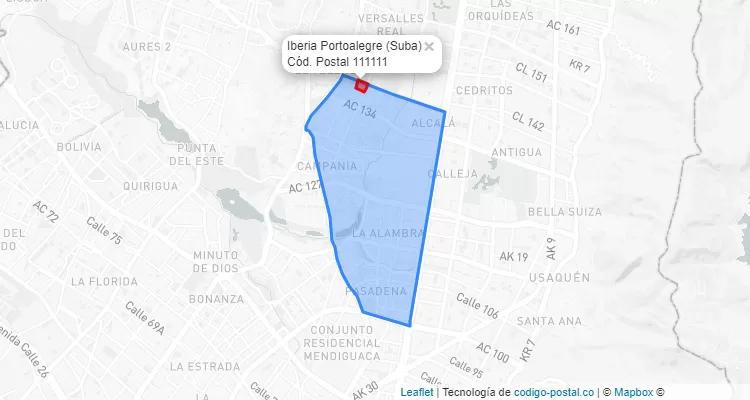 ZIP Code Locality Iberia Portoalegre in Suba, Bogotá