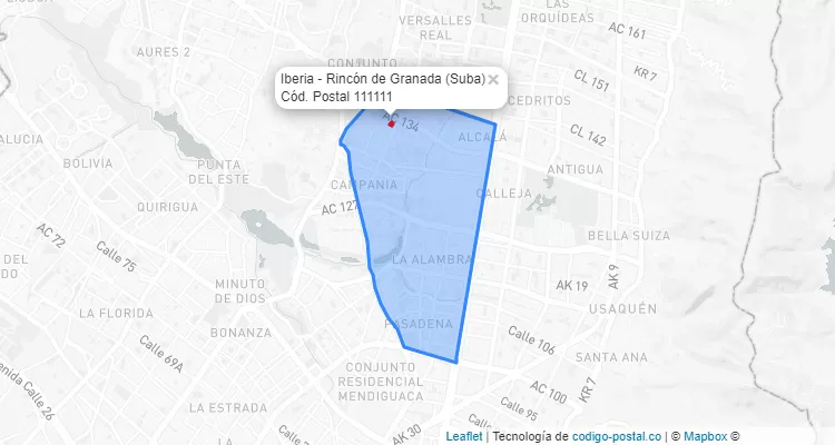 ZIP Code Locality Iberia - Rincón de Granada in Suba, Bogotá