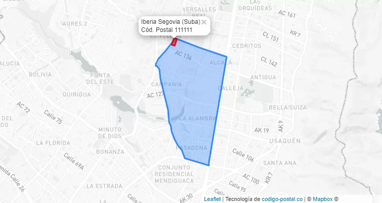 ZIP Code Locality Iberia Segovia in Suba, Bogotá